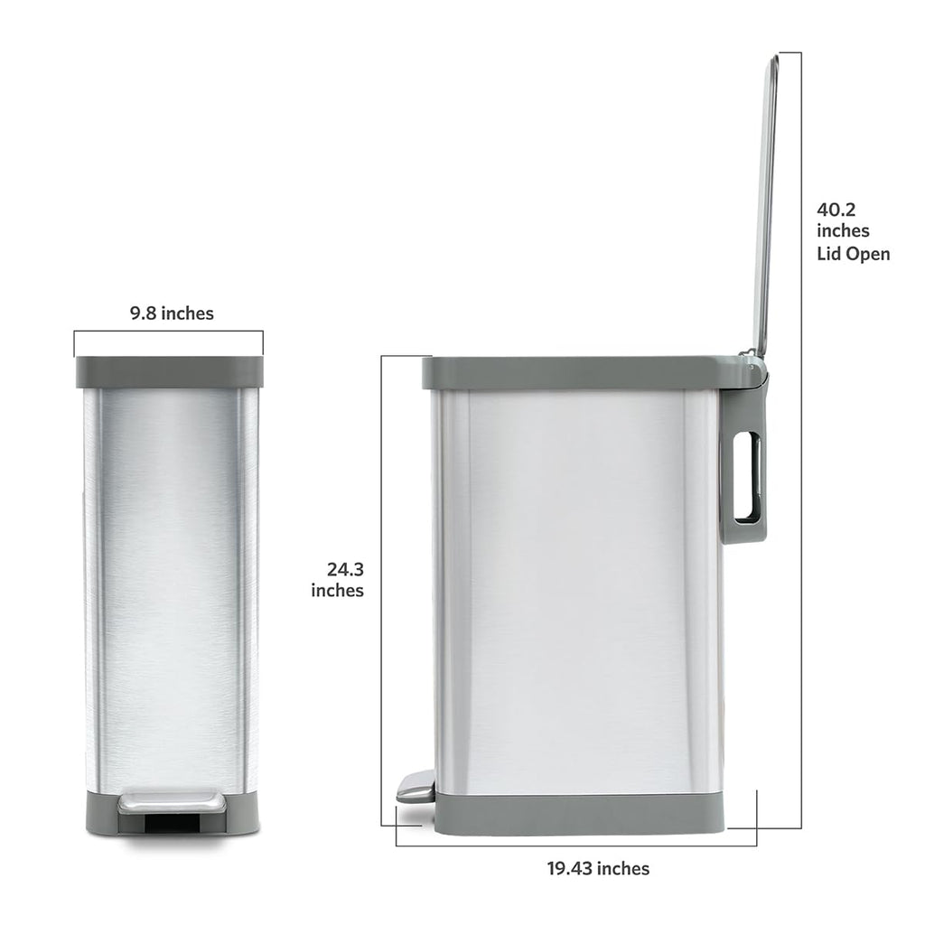 Narrow 12 Gallon Stainless Steel Step Trash Can with Soft Close Lid E823450