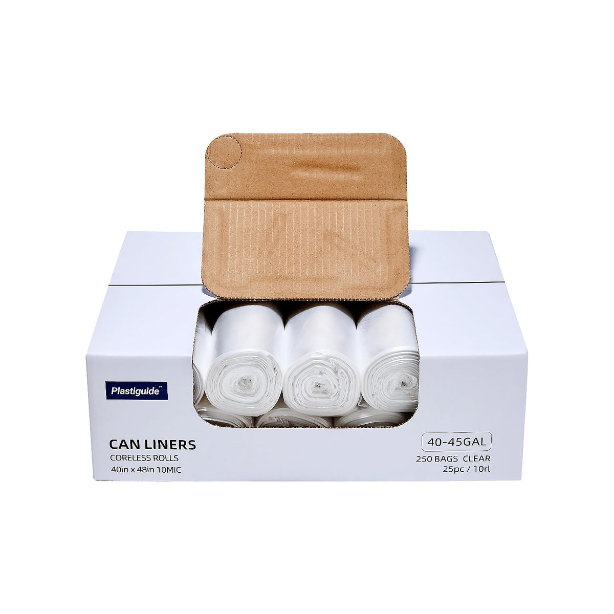 Clear 40-45 Gallon Trash Can Liners, 250 Count P49152
