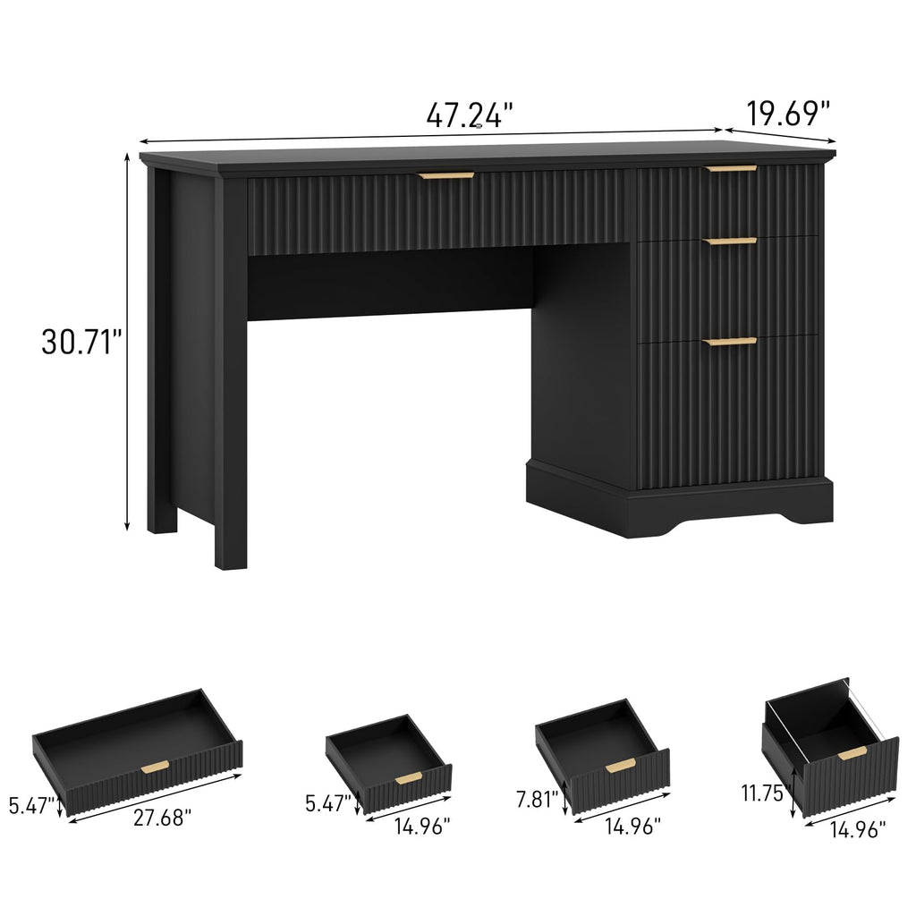 Black Wood Executive Desk with Drawers T375