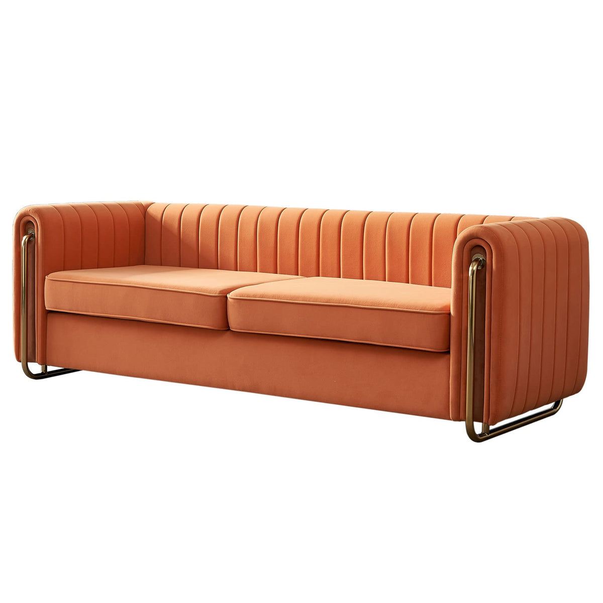Orange Velvet 3-Seater Sofa with Rolled Arms Y176809