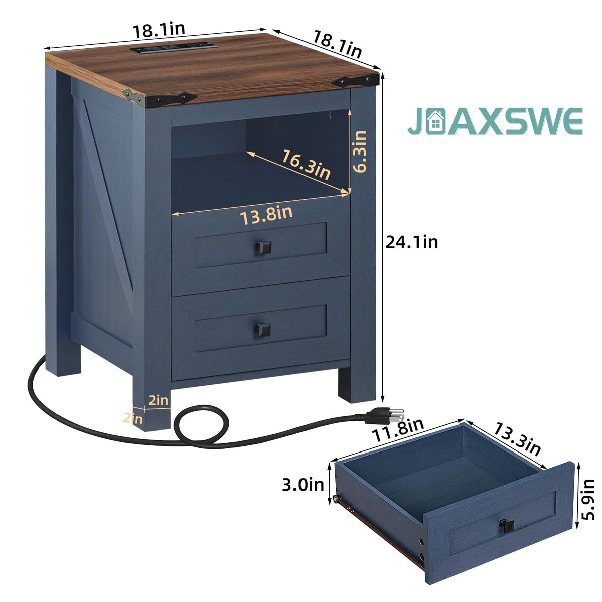 Set of 2 Nightstands with Charging Station and 2 Drawers L195693