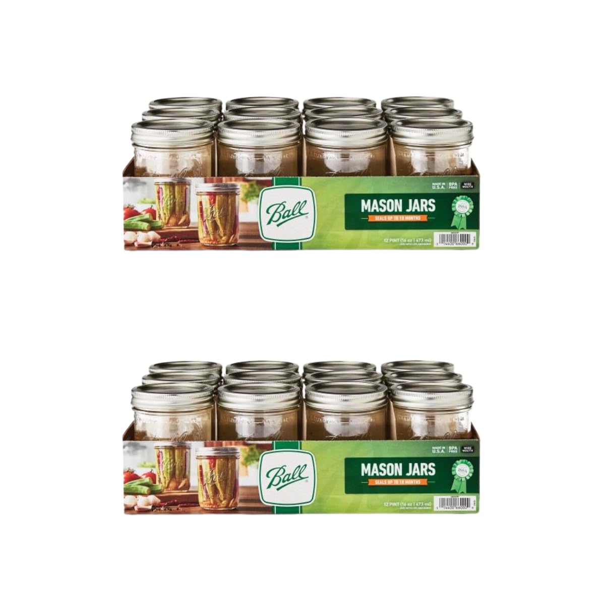 Glass Mason Jar with Lids and Bands, Wide Mouth, 16 OZ (24 Pack) K169