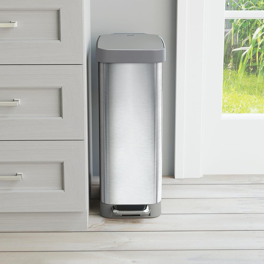 Narrow 12 Gallon Stainless Steel Step Trash Can with Soft Close Lid E823450