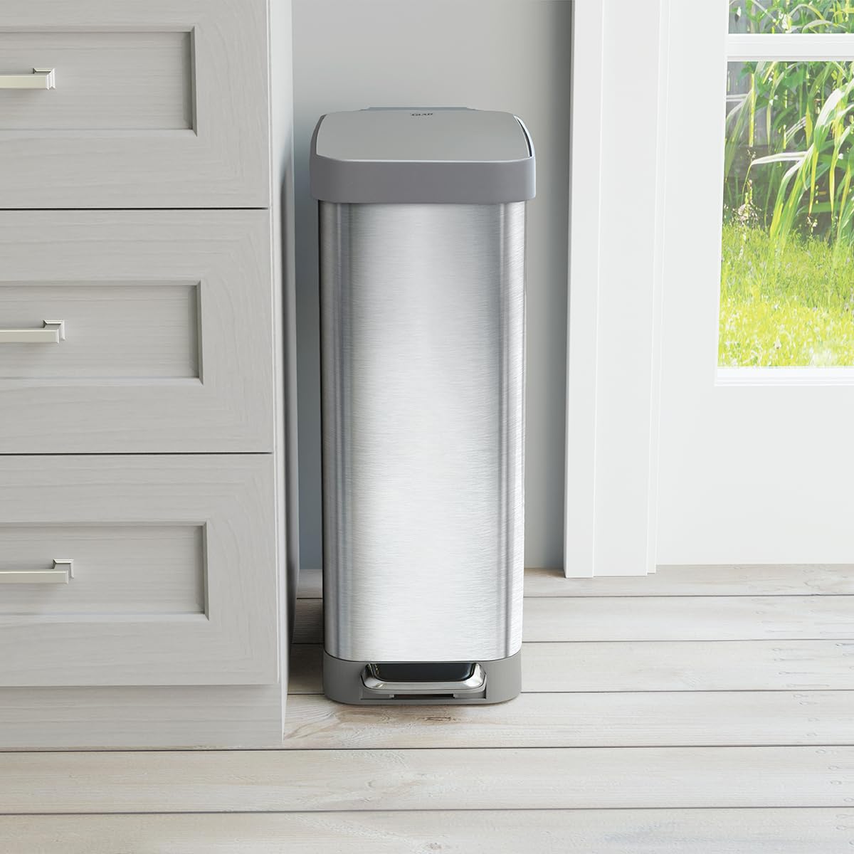 Narrow 12 Gallon Stainless Steel Step Trash Can with Soft Close Lid E823450