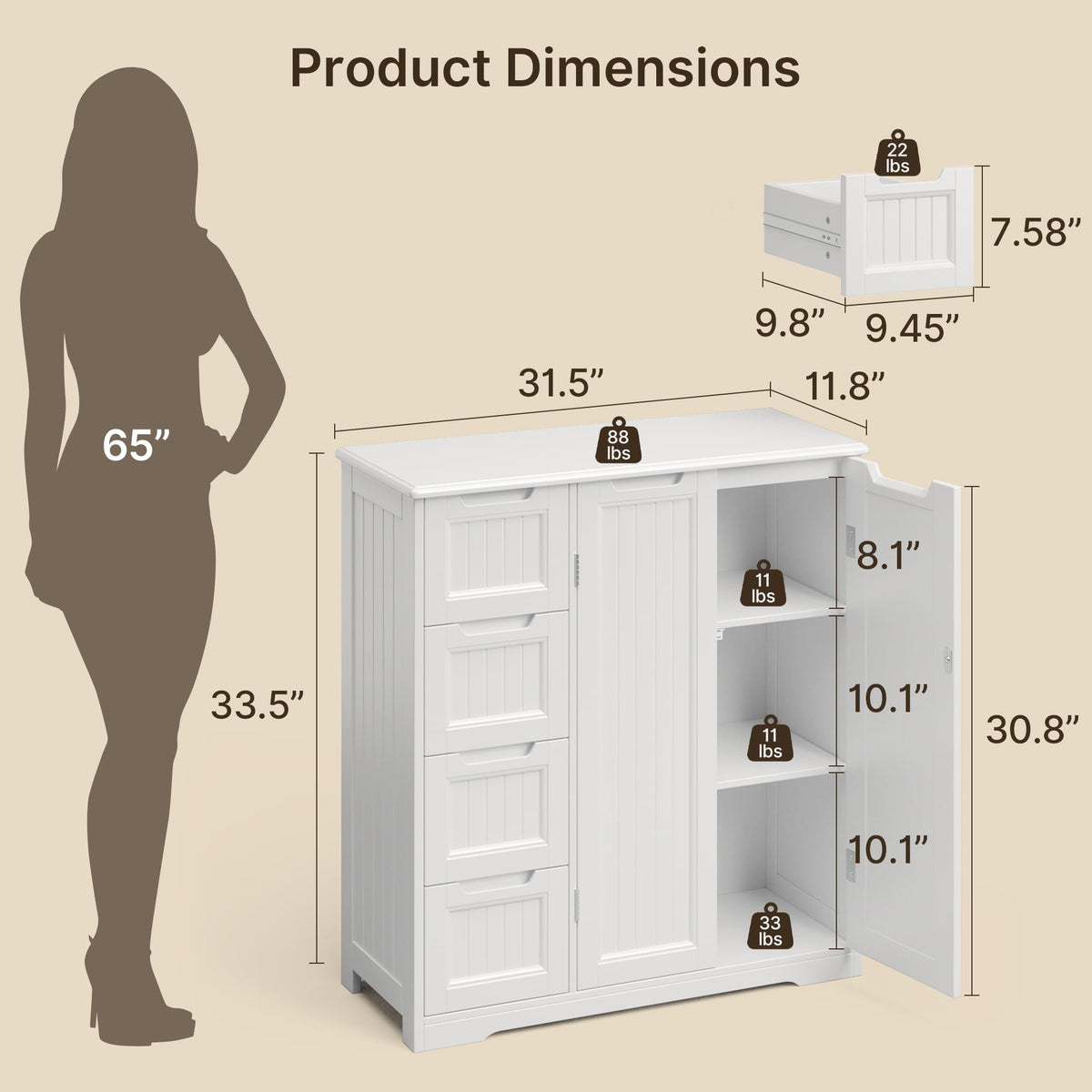 Storage Cabinet with 4 Drawers & 2 Doors C603501