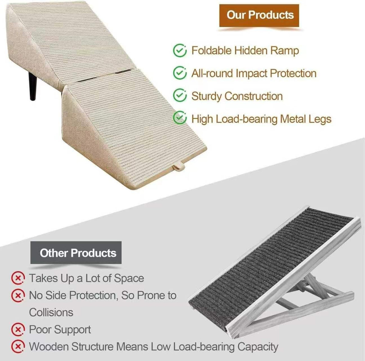 Foldable Dog Ramp Convertible Dog Steps Ottoman L989