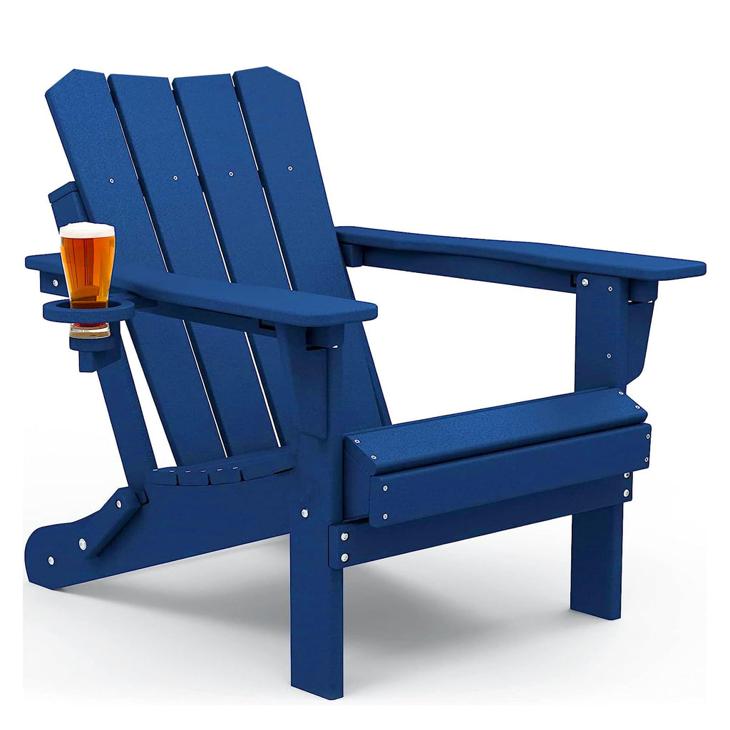Oversized Folding HDPE Adirondack Chair with Cup Holder, Blue V328