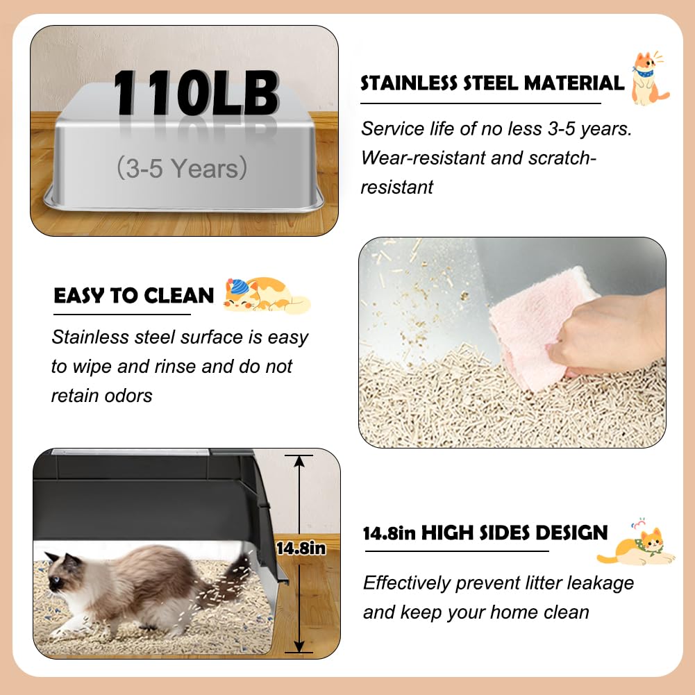 XL Stainless Steel Cat Litter Box with Lid N3052