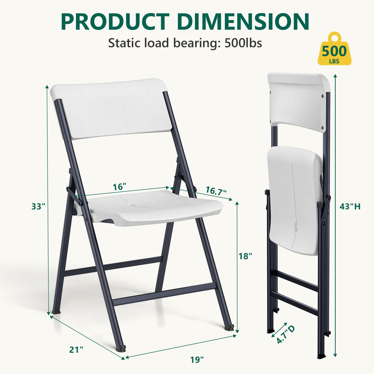 White 4 Pack Plastic Folding Chairs with Metal Frame H8564