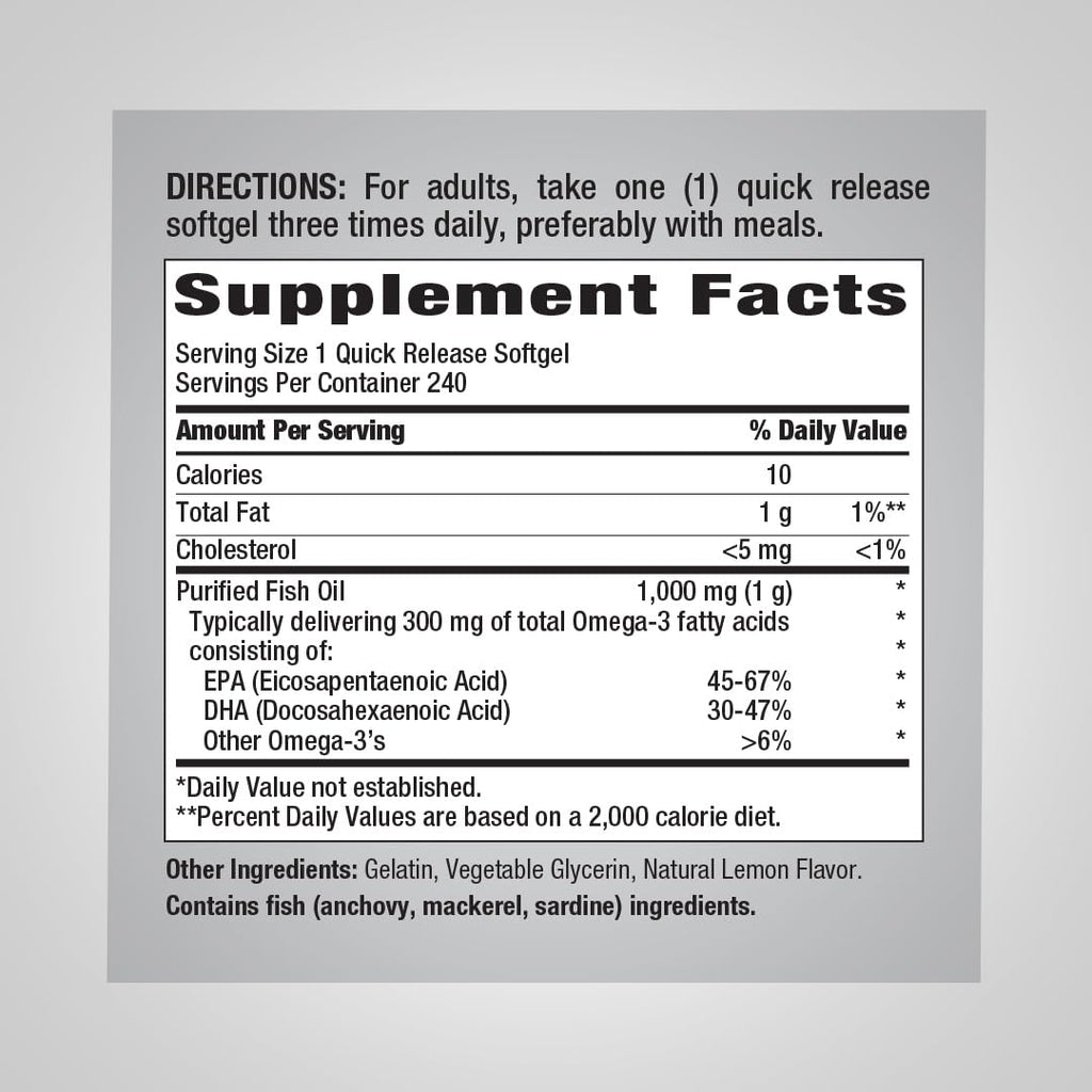 Fish Oil 1000mg 240 Softgels Omega-3 N1662