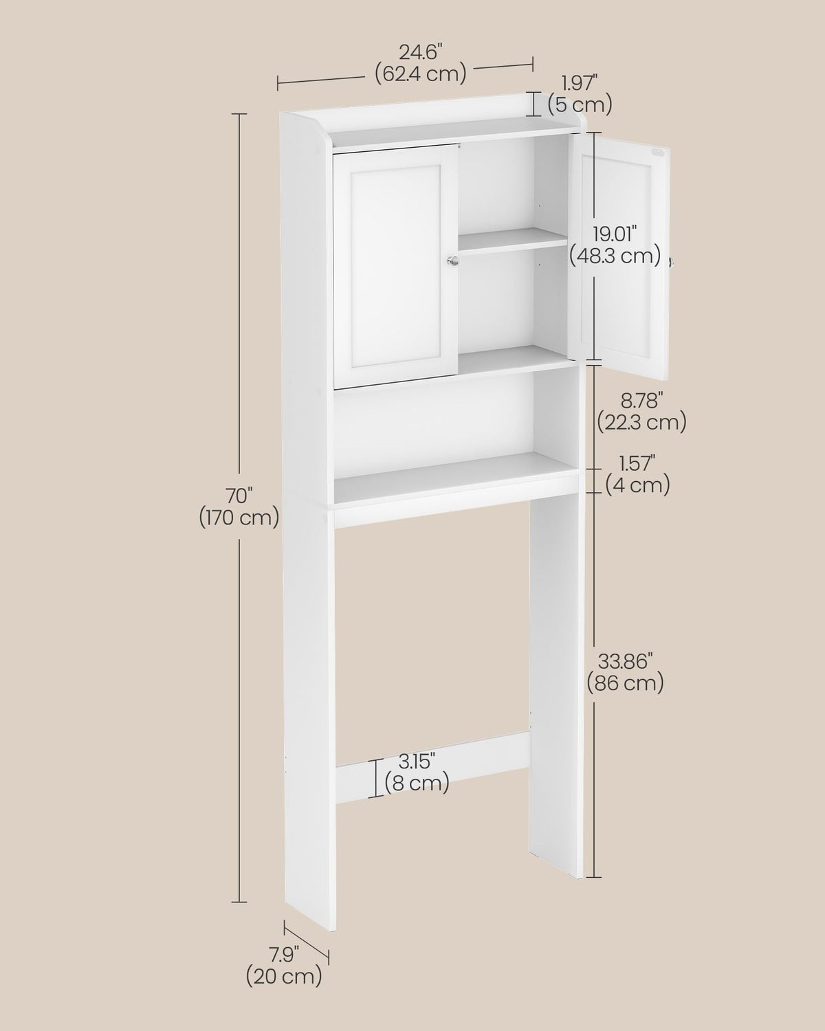 Over the Toilet Storage Cabinet with Doors and Adjustable Shelves G74501