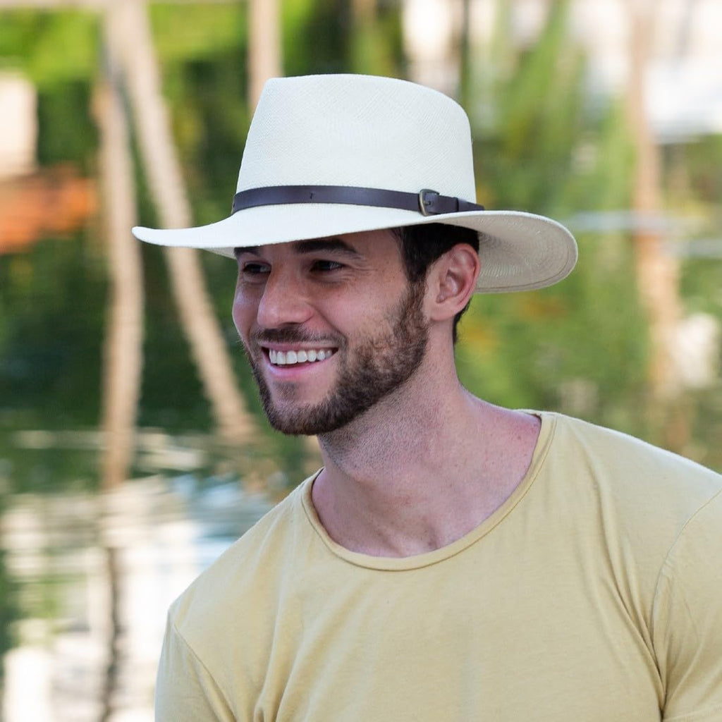 Panama Hat Teardrop Shape Recycled Leather Toquilla Straw K107877