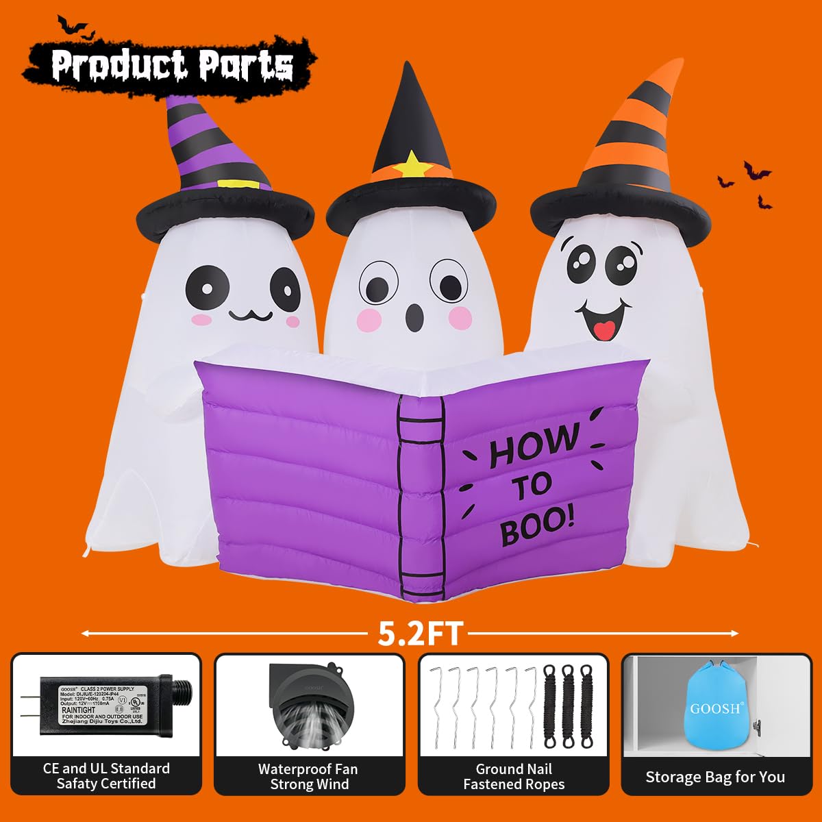 5.2FT Halloween Inflatables Ghost Outdoor Decoration with Built-in LEDs P869