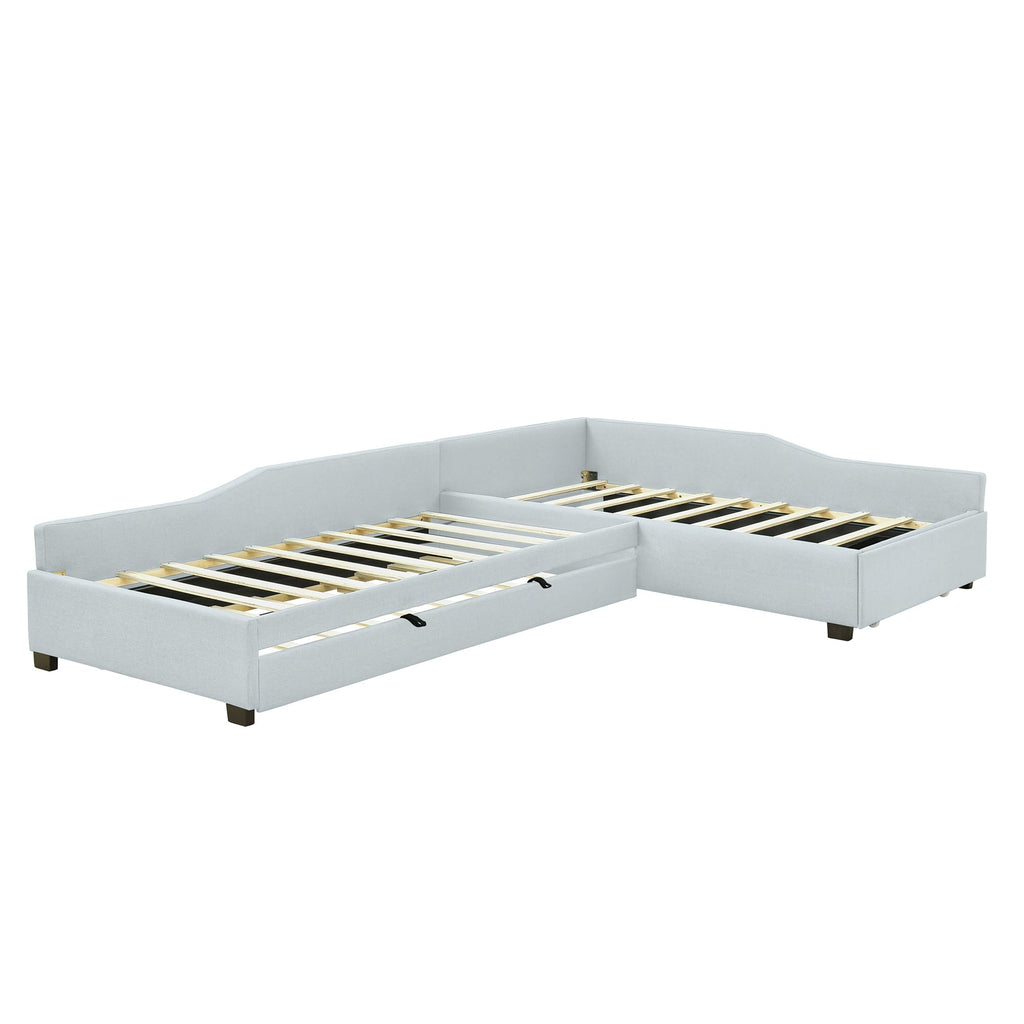 Double Twin Size L Shaped Upholstered Daybed with Trundle and Storage Drawer F711