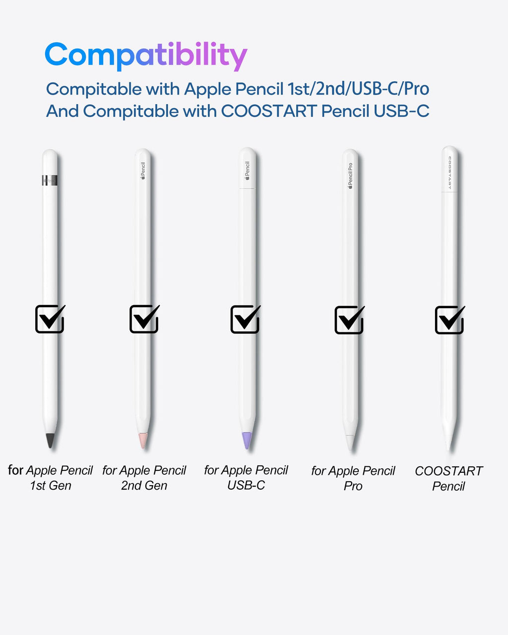 Compatible with Apple Pencil 2nd Gen/1st Gen/USB-C/Apple Pencil Pro, 4 Colors, 6 Pack Z231305