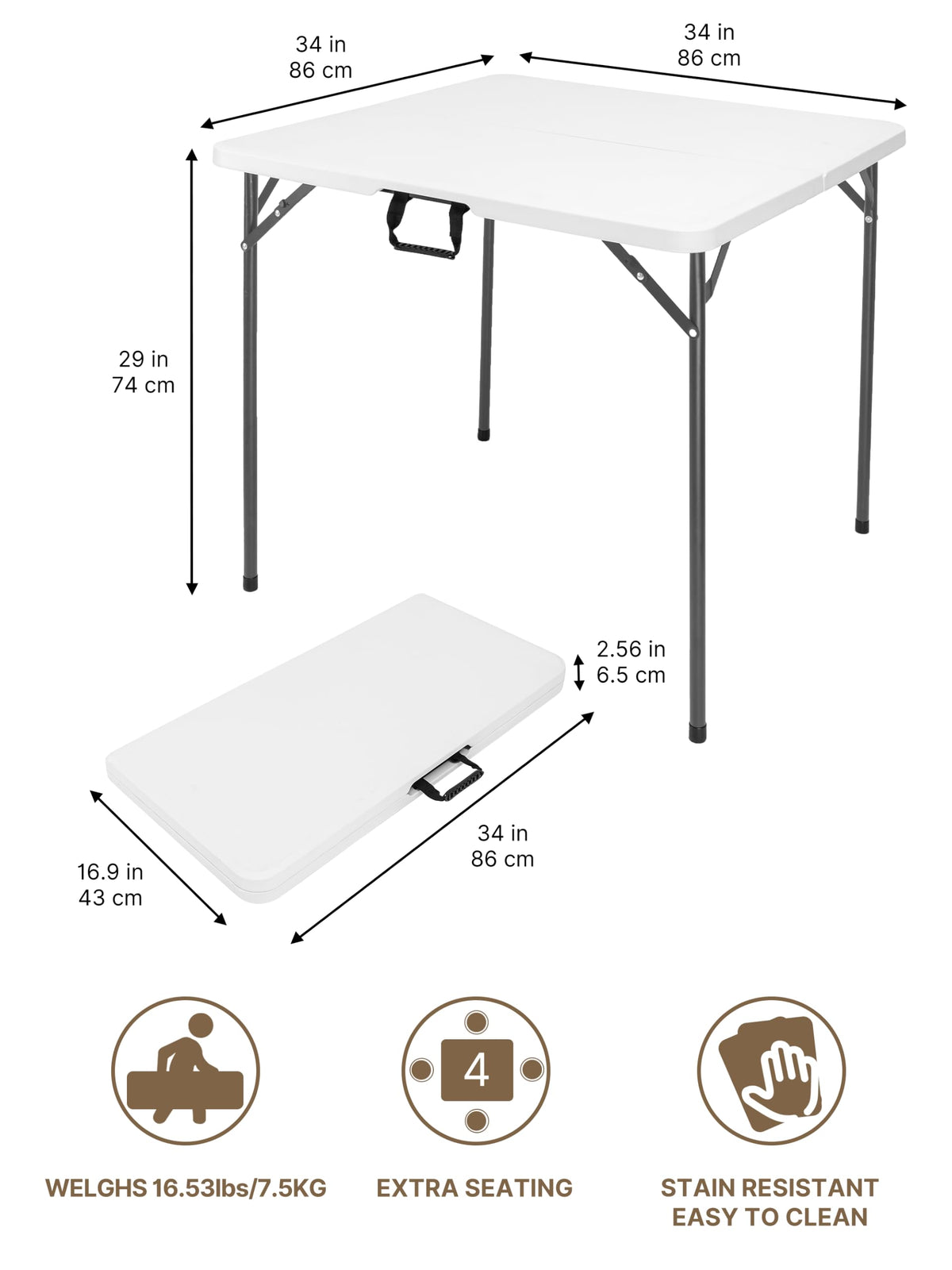 34" White Folding Card Table X1336