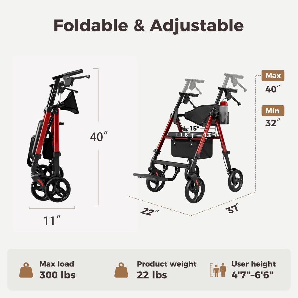 Lightweight Rollator Walkers Wheelchair Combo with Seat U975789