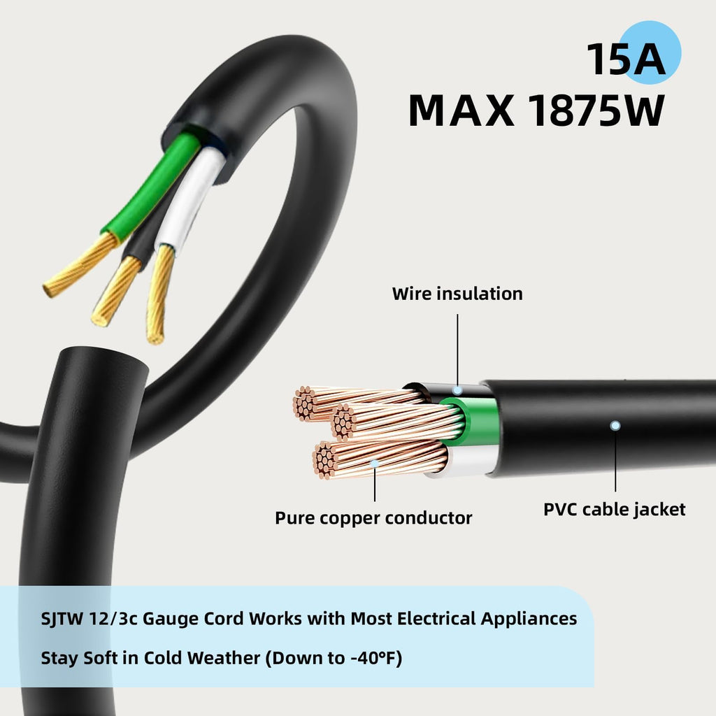 100 Ft Heavy Duty Outdoor Extension Cord, 12/3 SJTW Black 3-Prong B40021