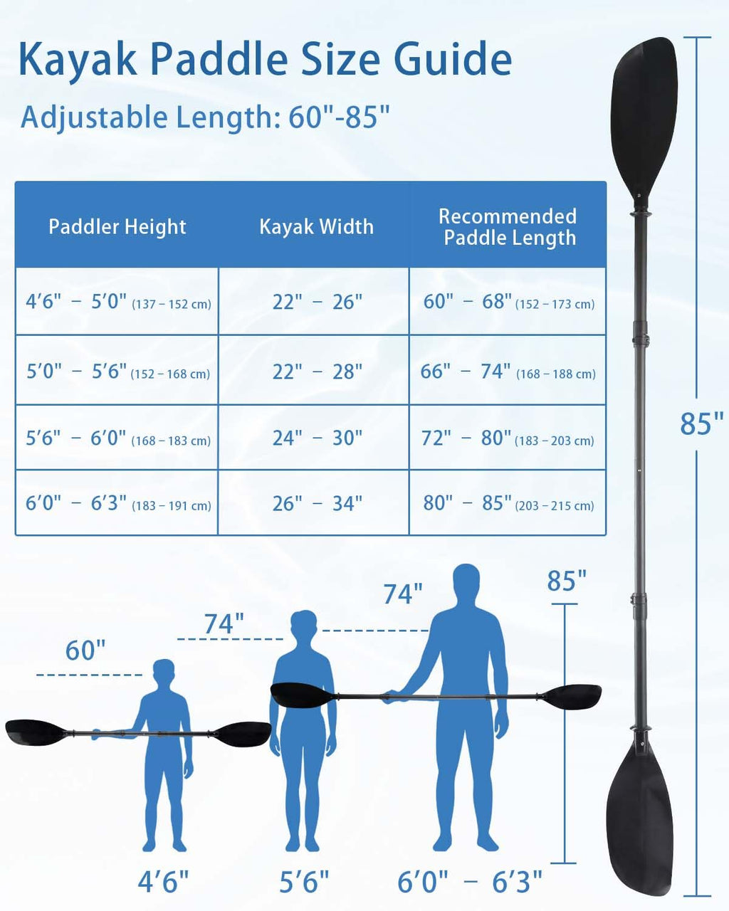 Adjustable Kayak Paddle 60-90" Stainless Steel G34860