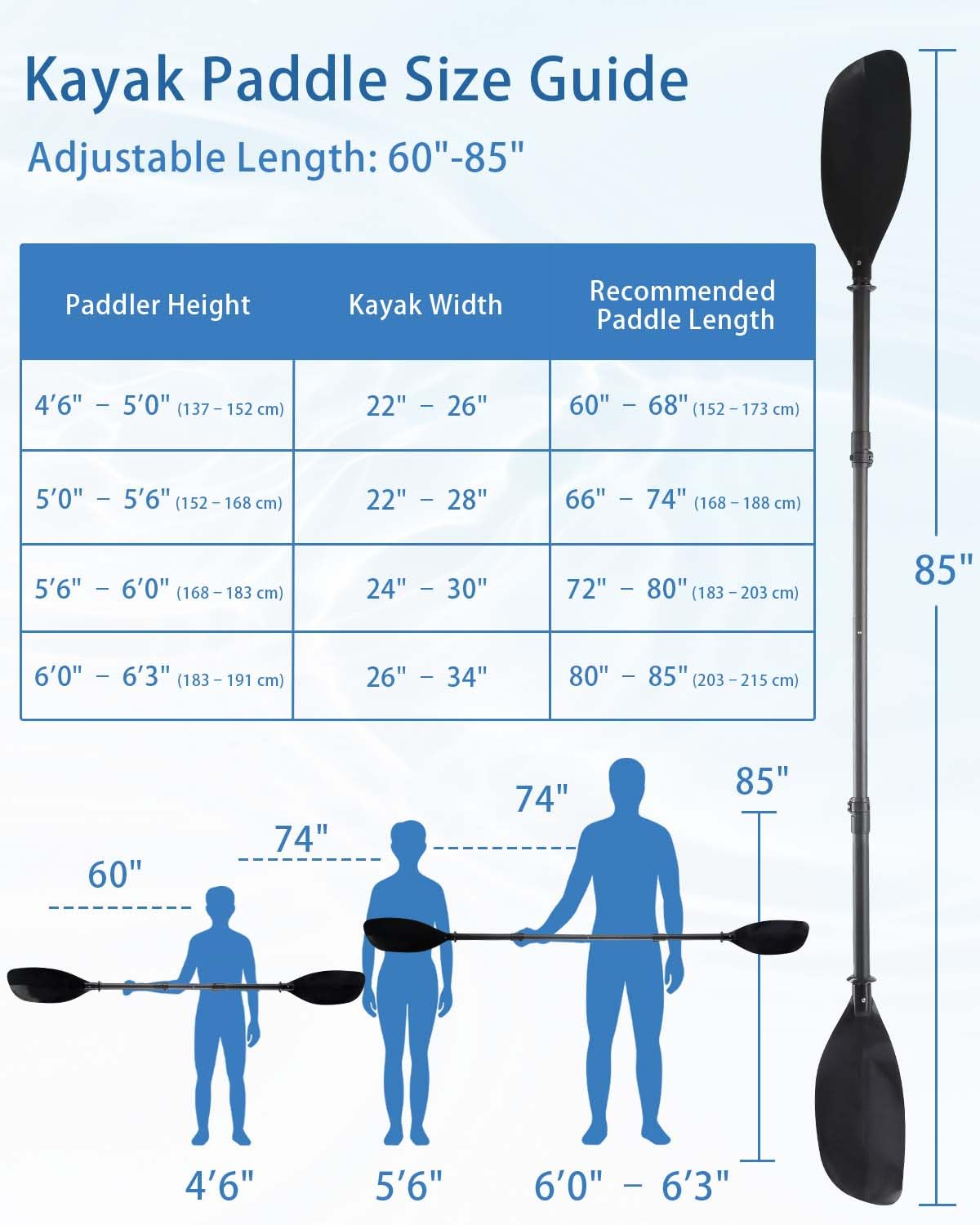 Adjustable Kayak Paddle 60-90" Stainless Steel G34860