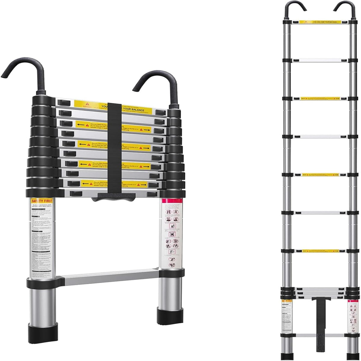 10.5ft Aluminum Telescoping Ladder 330 lbs Capacity J1484