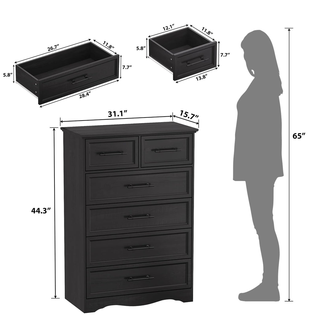 Black 6 Drawer Dresser N8285