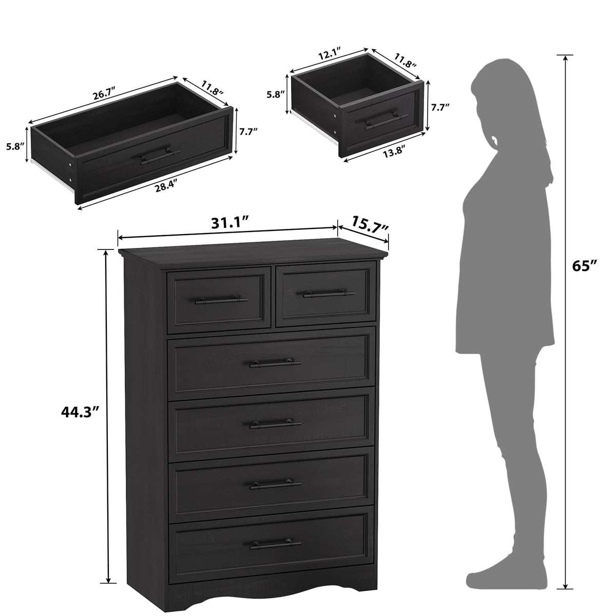 Black 6 Drawer Dresser N8285