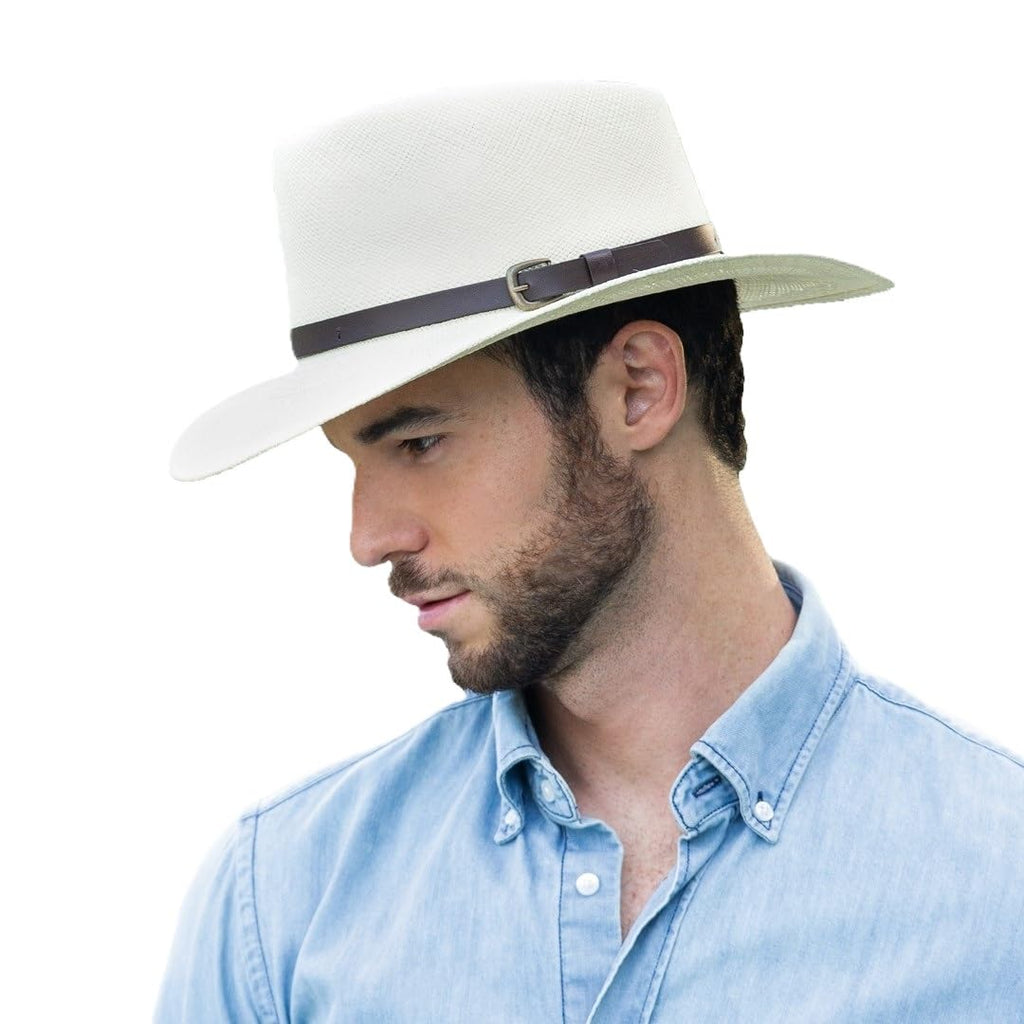 Panama Hat Teardrop Shape Recycled Leather Toquilla Straw K107877