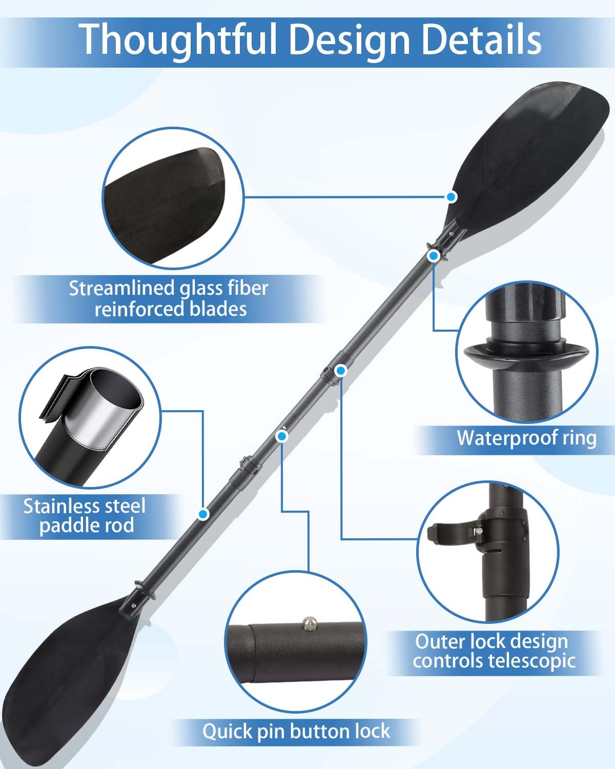 Adjustable Kayak Paddle 60-90" Stainless Steel G34860