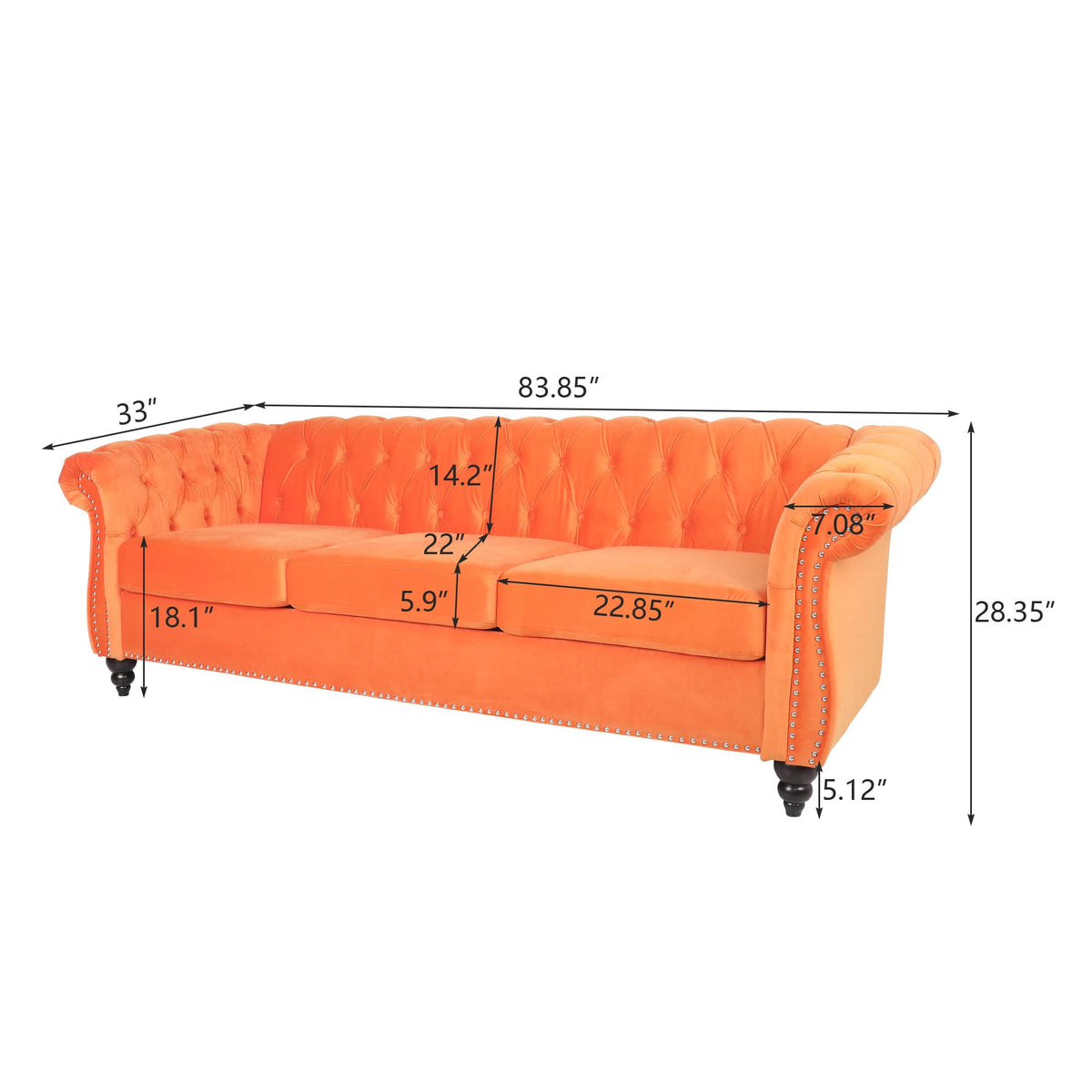 Orange Velvet 3 Seater Sofa Q107512