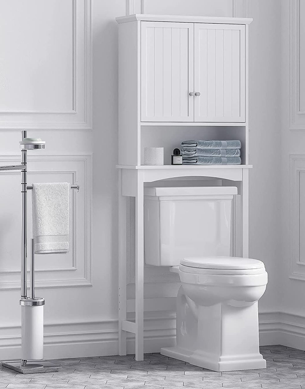 Over the Toilet Storage Cabinet with Doors, Adjustable Shelf, White A37156