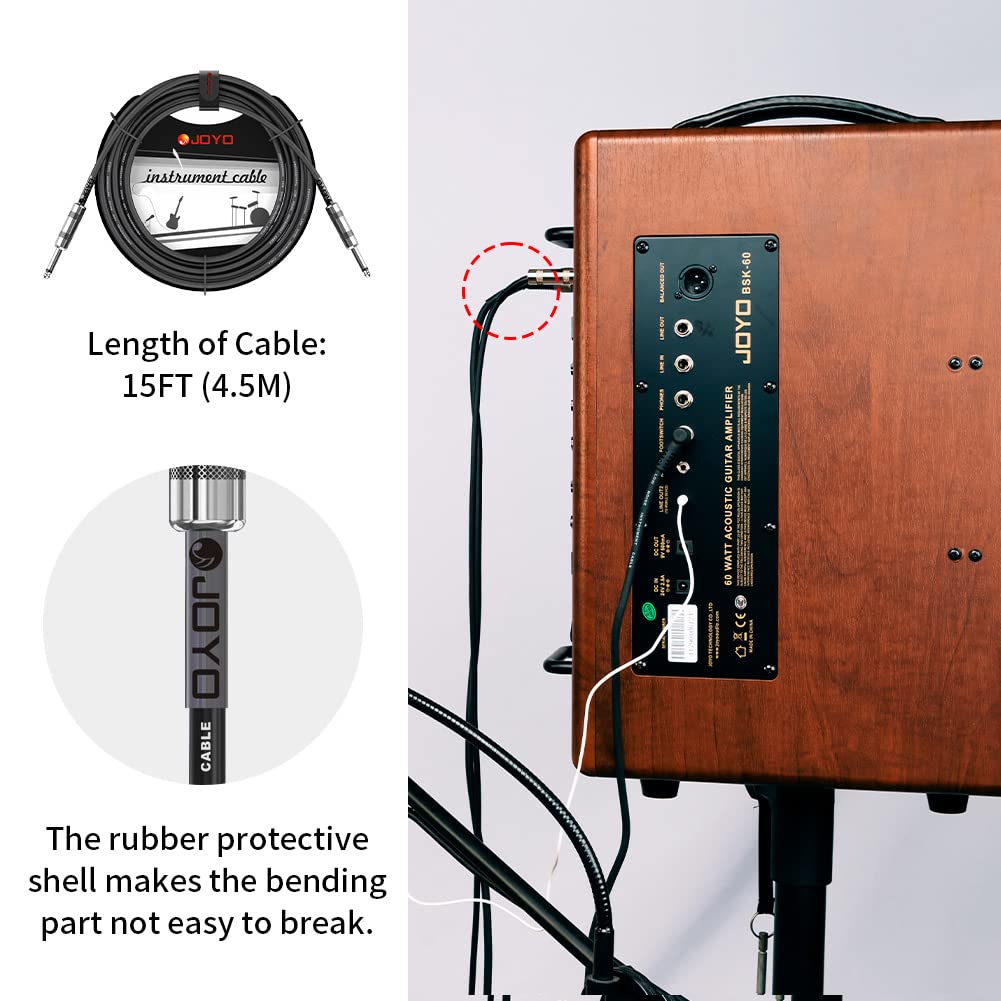 Bluetooth Combo Guitar Amplifier and 15 feet 1/4 Inch Black Instrument Cable R239964