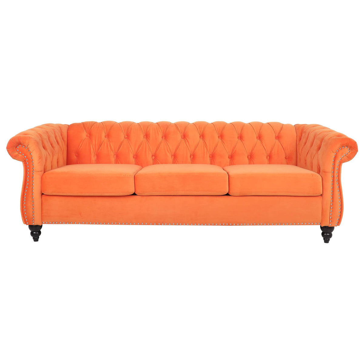 Orange Velvet 3 Seater Sofa Q107512