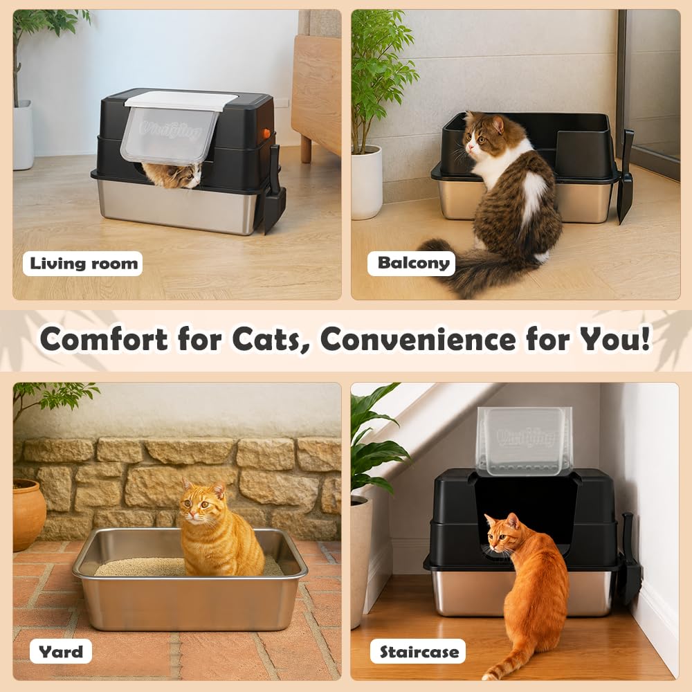 XL Stainless Steel Cat Litter Box with Lid N3052