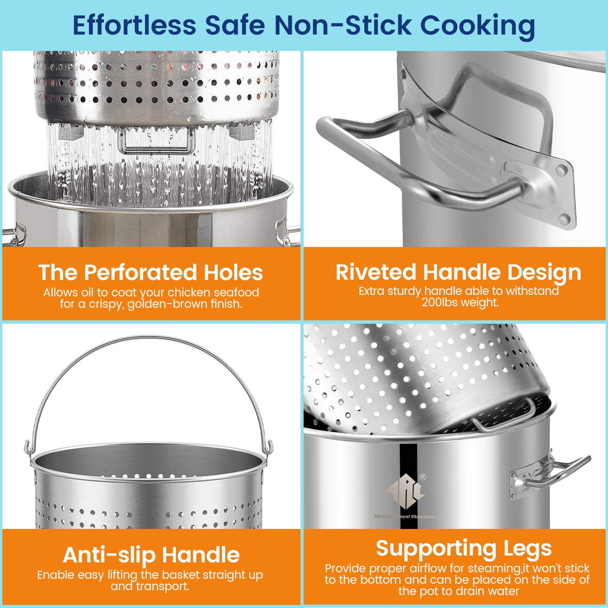 64QT Stainless Steel Stockpot with Basket C2341