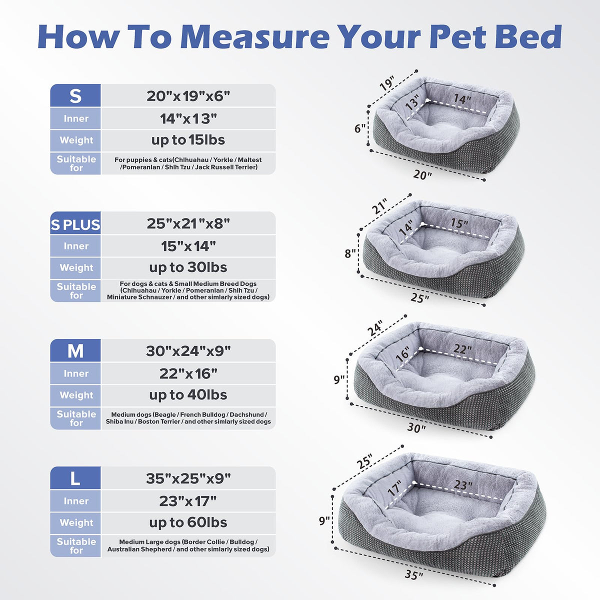 Medium Washable Orthopedic Dog Bed with Anti-Slip Bottom S82109