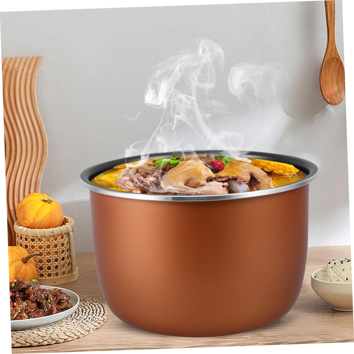 Non Stick Electric Cooker Inner Pot Aluminum Alloy Brown Y38597