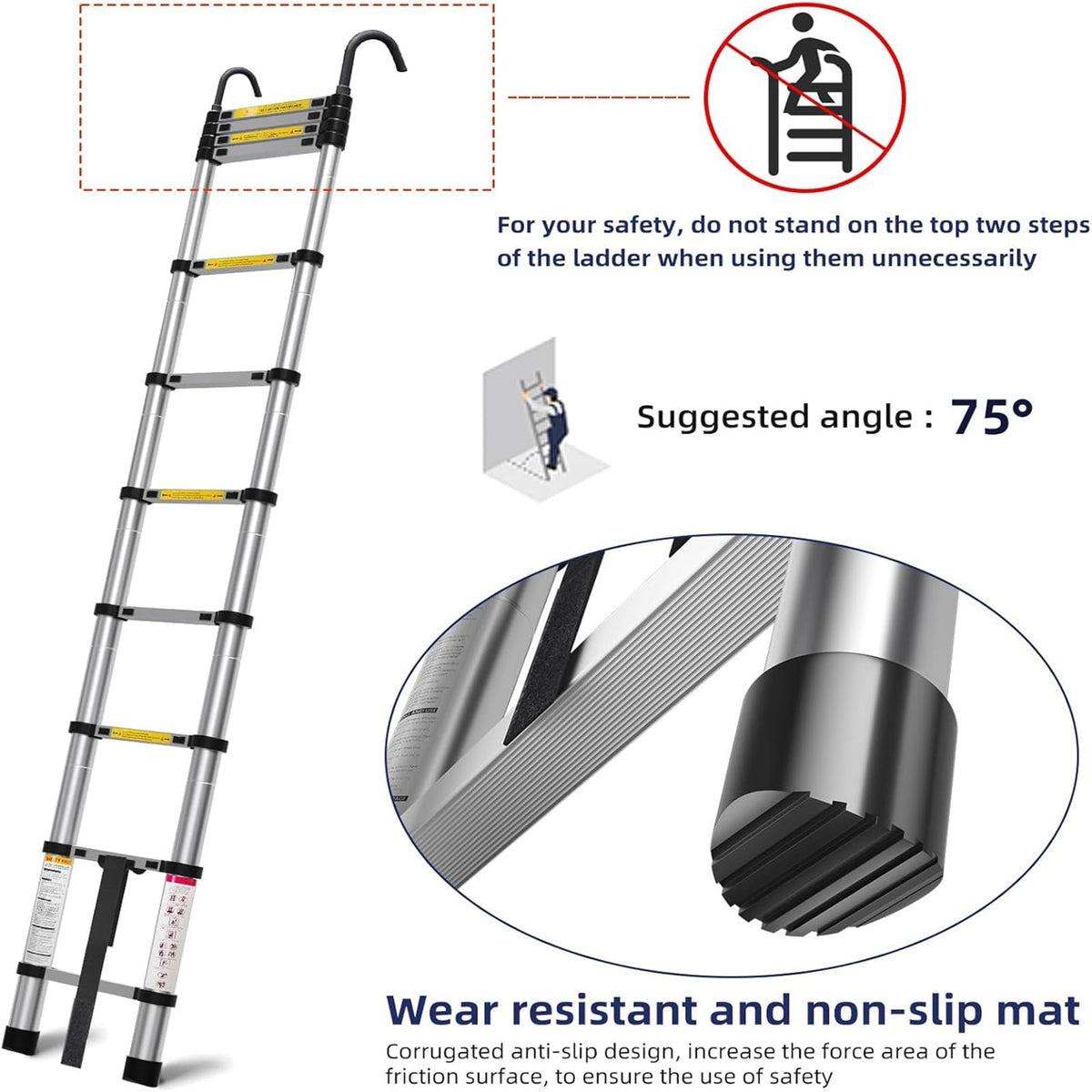 10.5ft Aluminum Telescoping Ladder 330 lbs Capacity J1484