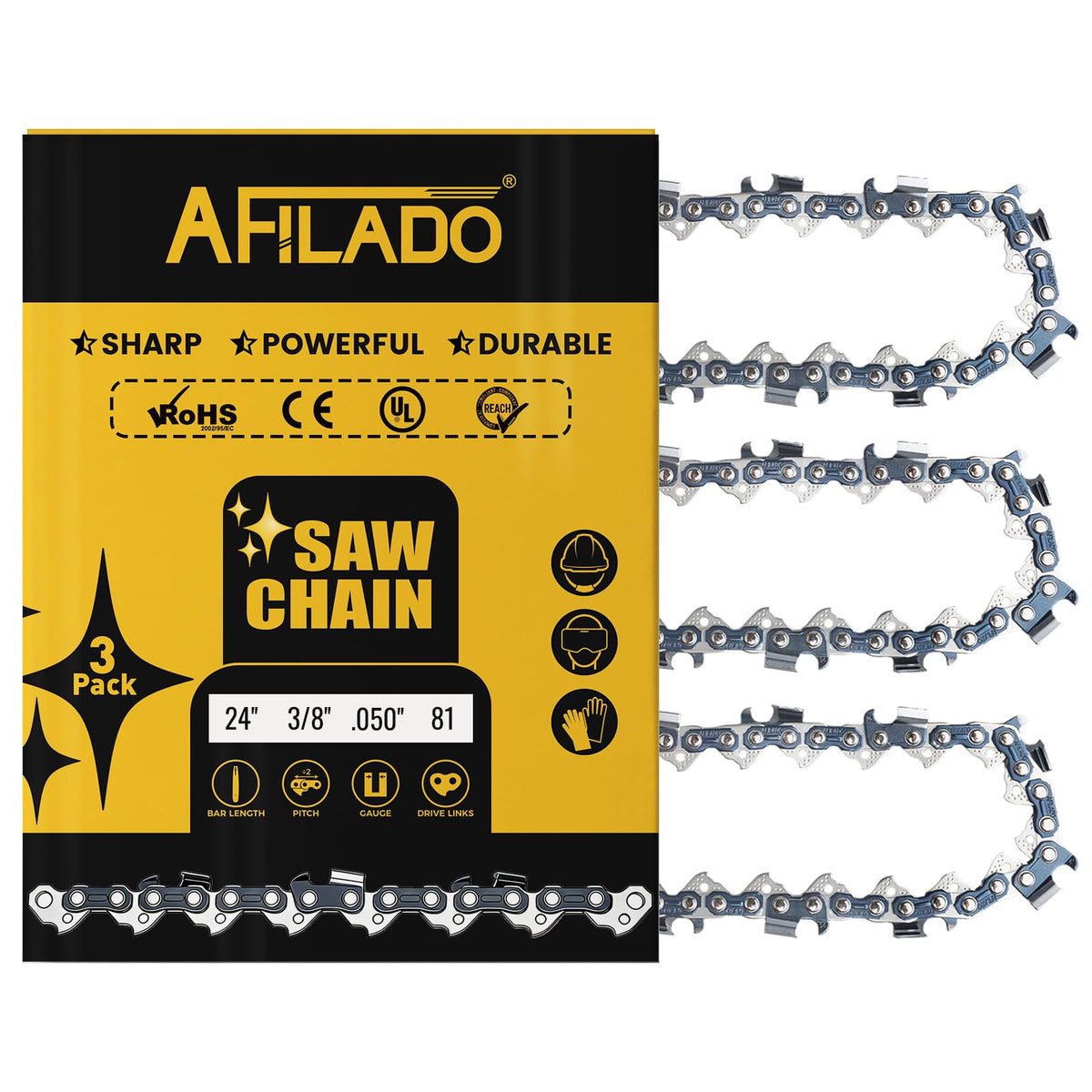 3 Pack 24 Inch Chainsaw Chain 81 Drive Links F931745