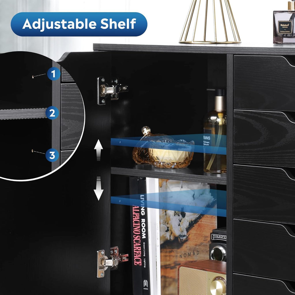 Black 5 Drawer Wood Storage Cabinet with Wheels C272
