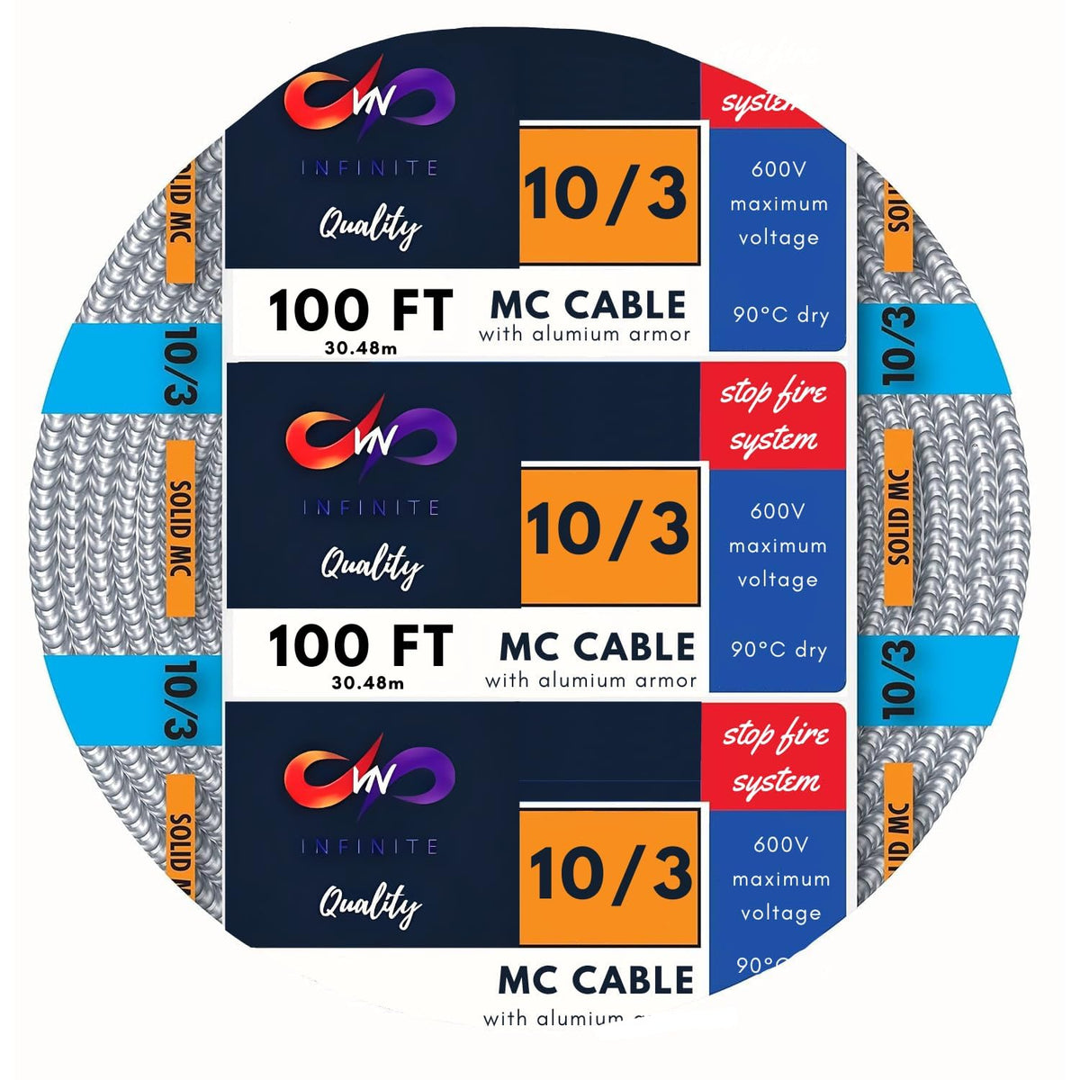10/3 Metal Clad Aluminum Armor Cable 100 Ft U936