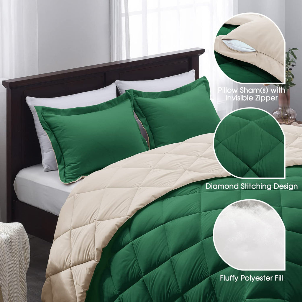 Forest Green King Size Reversible Down Alternative Comforter Set T297