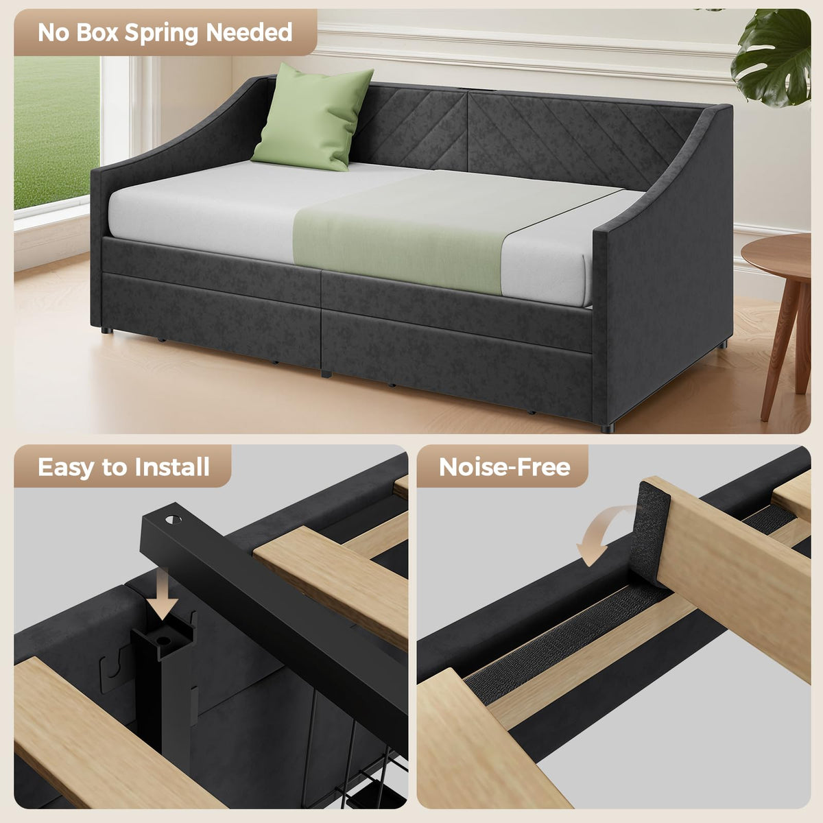 Twin Size Upholstered Daybed with 2 Storage Drawers O697