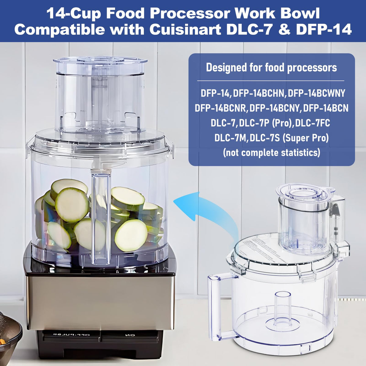 14-cup Food Processor Work Bowl Kit Replacement with Pusher A932