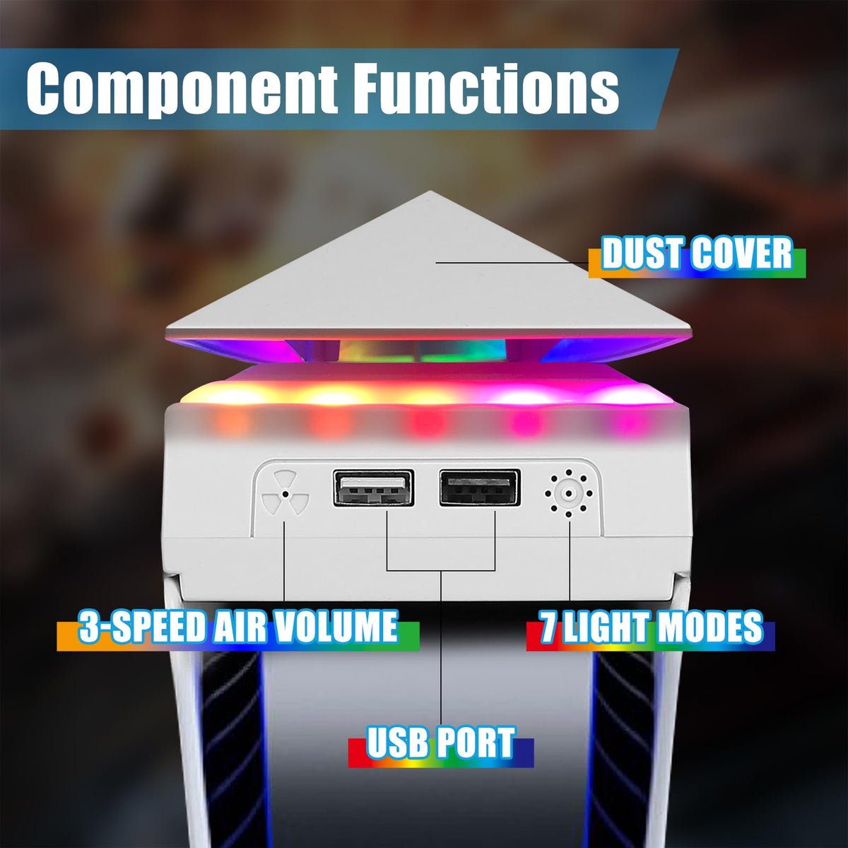 Console Cooling Fan with Dust Cover Colorful LED Light J892