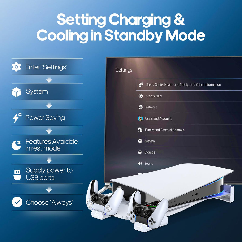 PS5 Horizontal Stand and Cooling Station with Controller Charging Station L13417