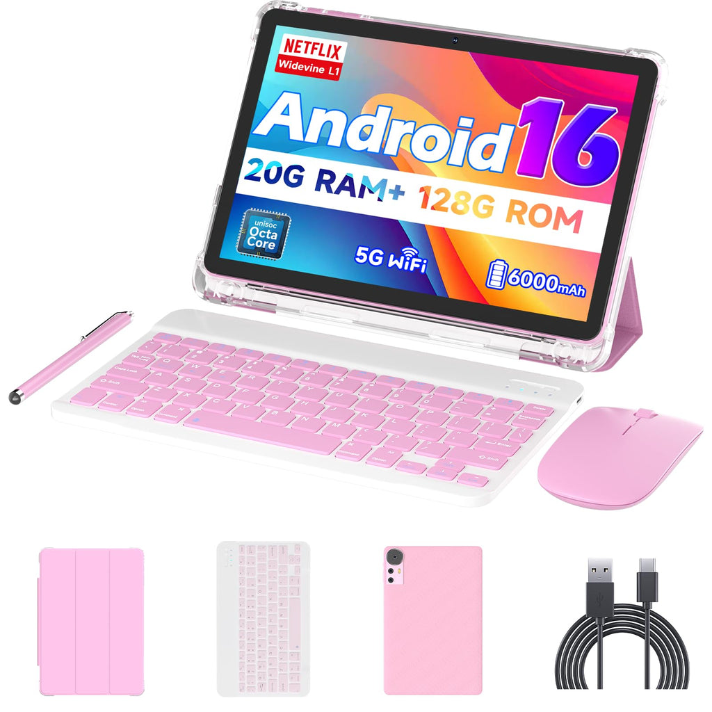 Android 16 Tablet 10 inch 20GB RAM 128GB ROM Octa-core Pink A165684