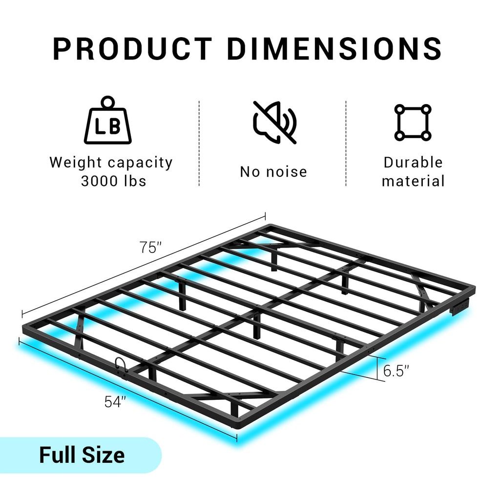 Full Size Metal Platform Bed Frame with LED Lights & Charging Station S246