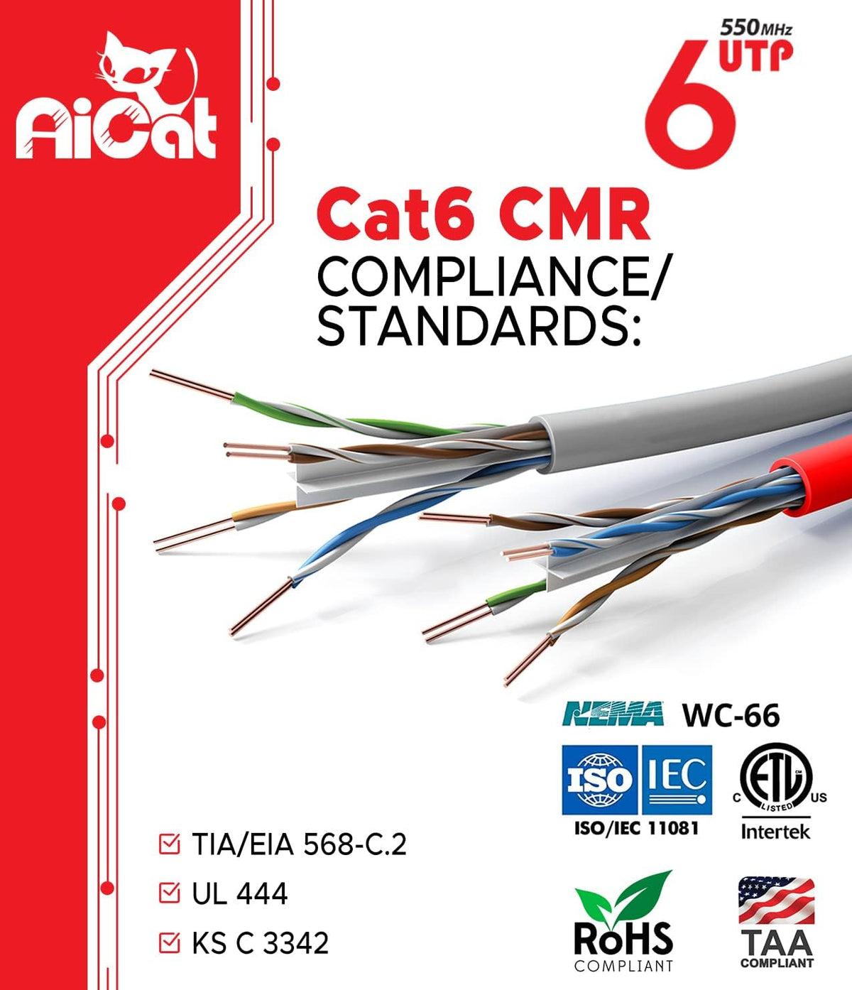 Cat 6 Ethernet Cable 1000ft Blue Riser CMR 23AWG Solid Bare Copper R128