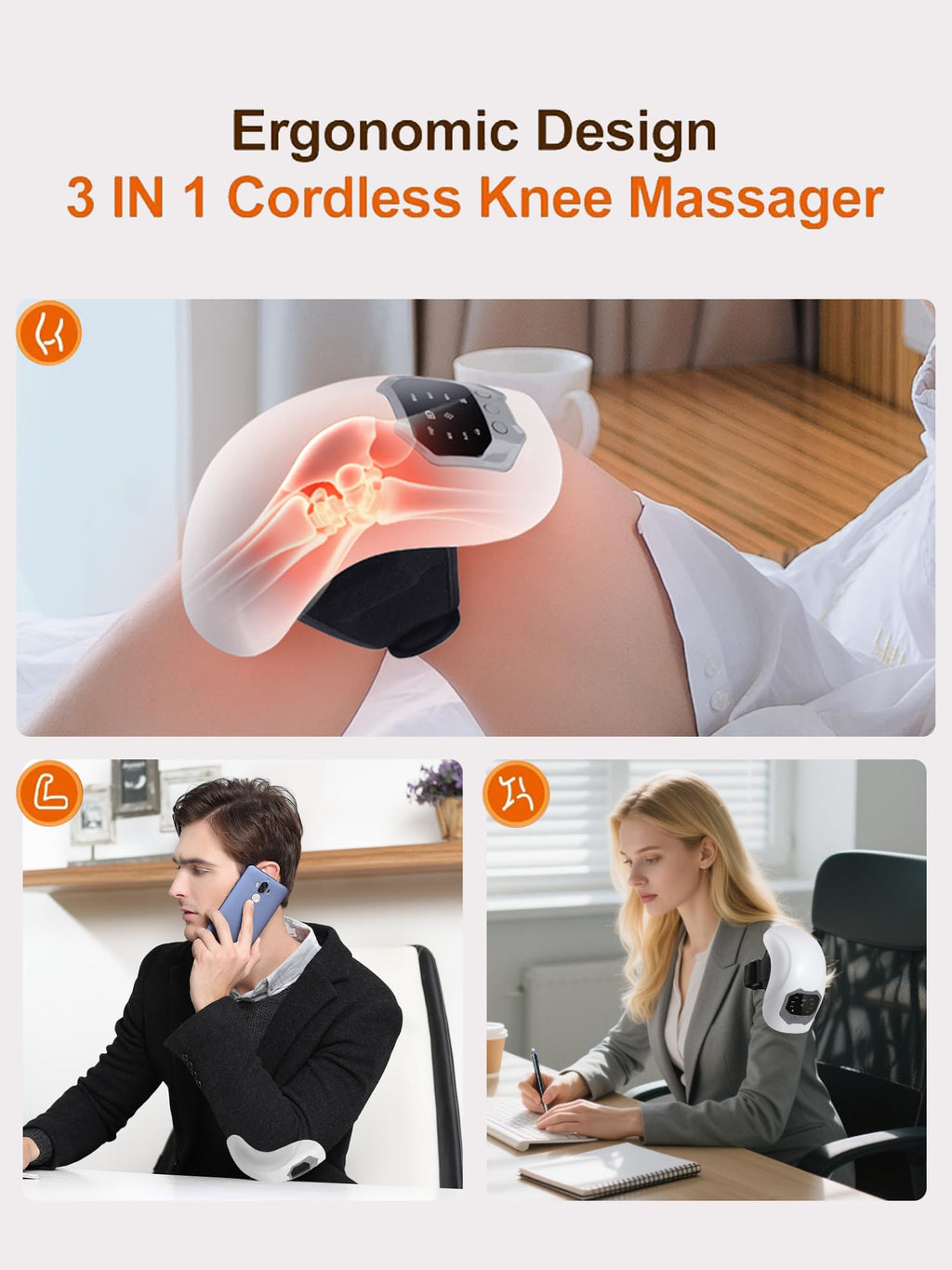 Cordless Portable Knee Massager with 3 Vibration Modes X38830